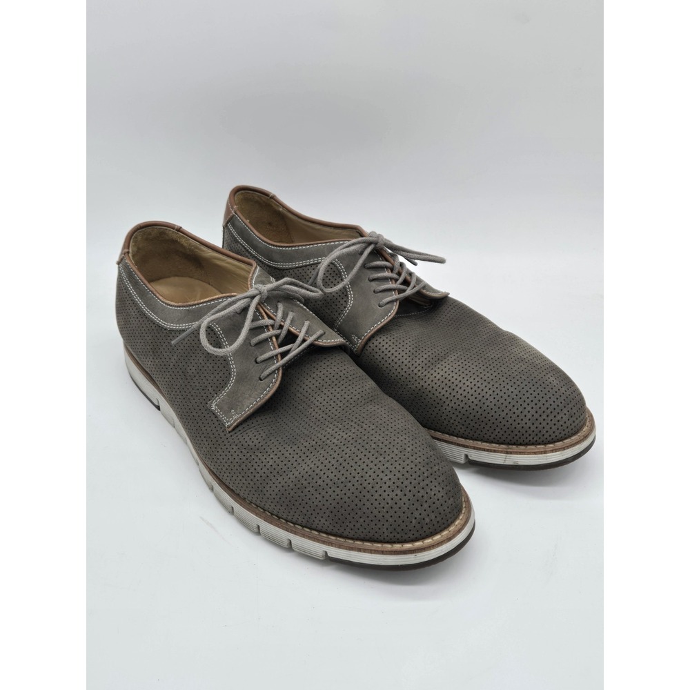 Johnston & Murphy 1850 Perforated Mens 9.5 M Gray Leather Oxford Shoes Sheepskin